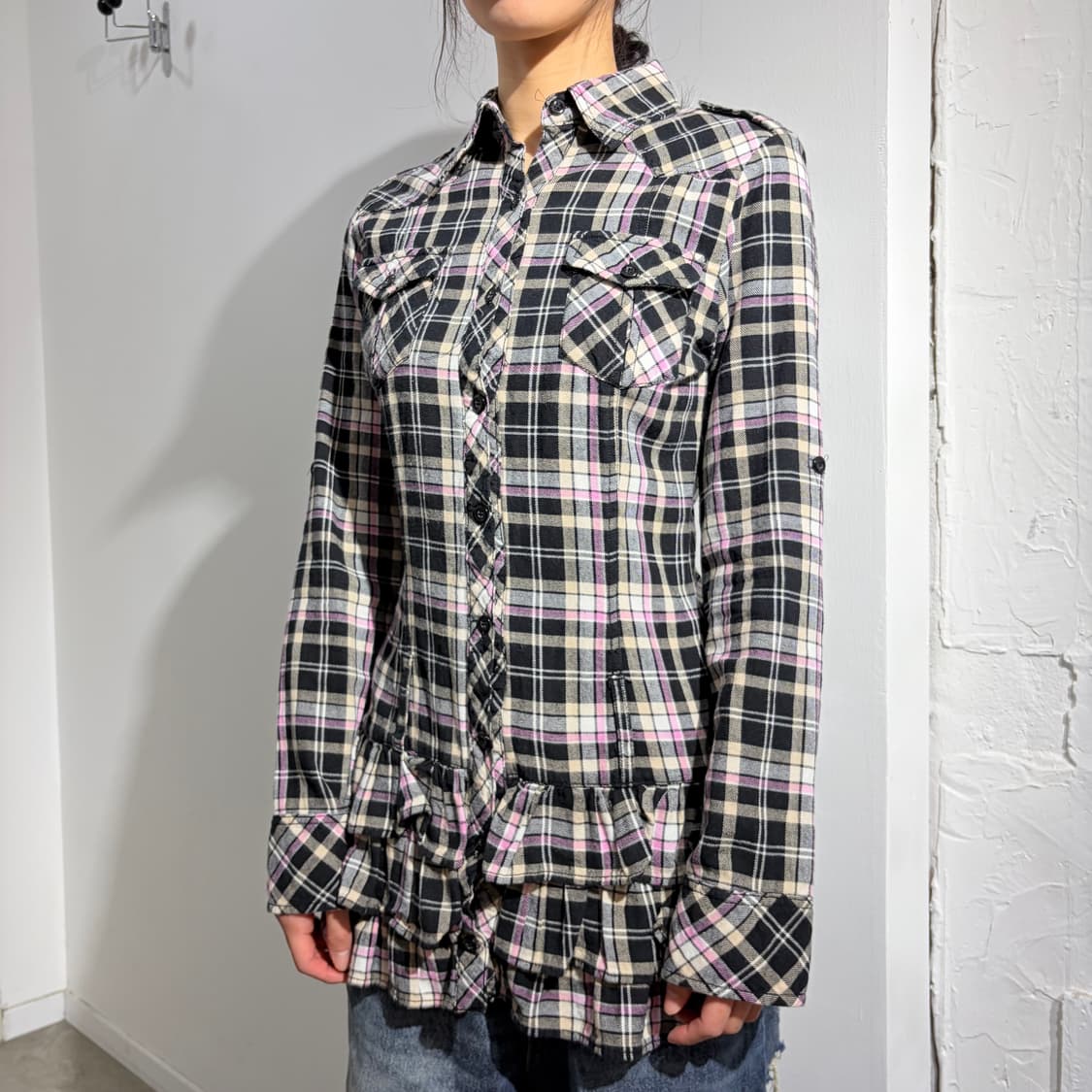 Sweet Girl 핑크 체크 프릴 원피스 상품이미지1