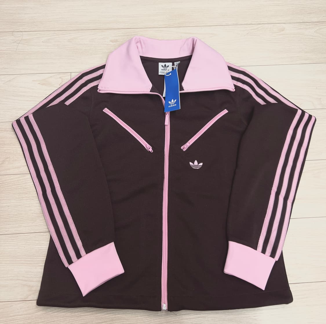 (L/새상품)아디다스 트랙탑 오리지널스 크롭 져지 트랙자켓 브라운 핑크 상품이미지2