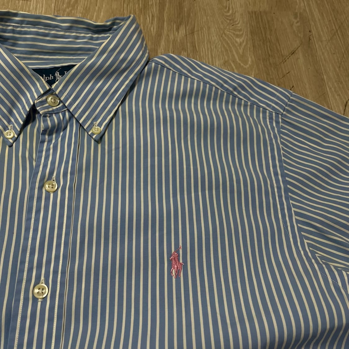 폴로 랄프로렌 스트라이프 버튼다운  반팔 셔츠 [스카이블루] L/100 상품이미지4