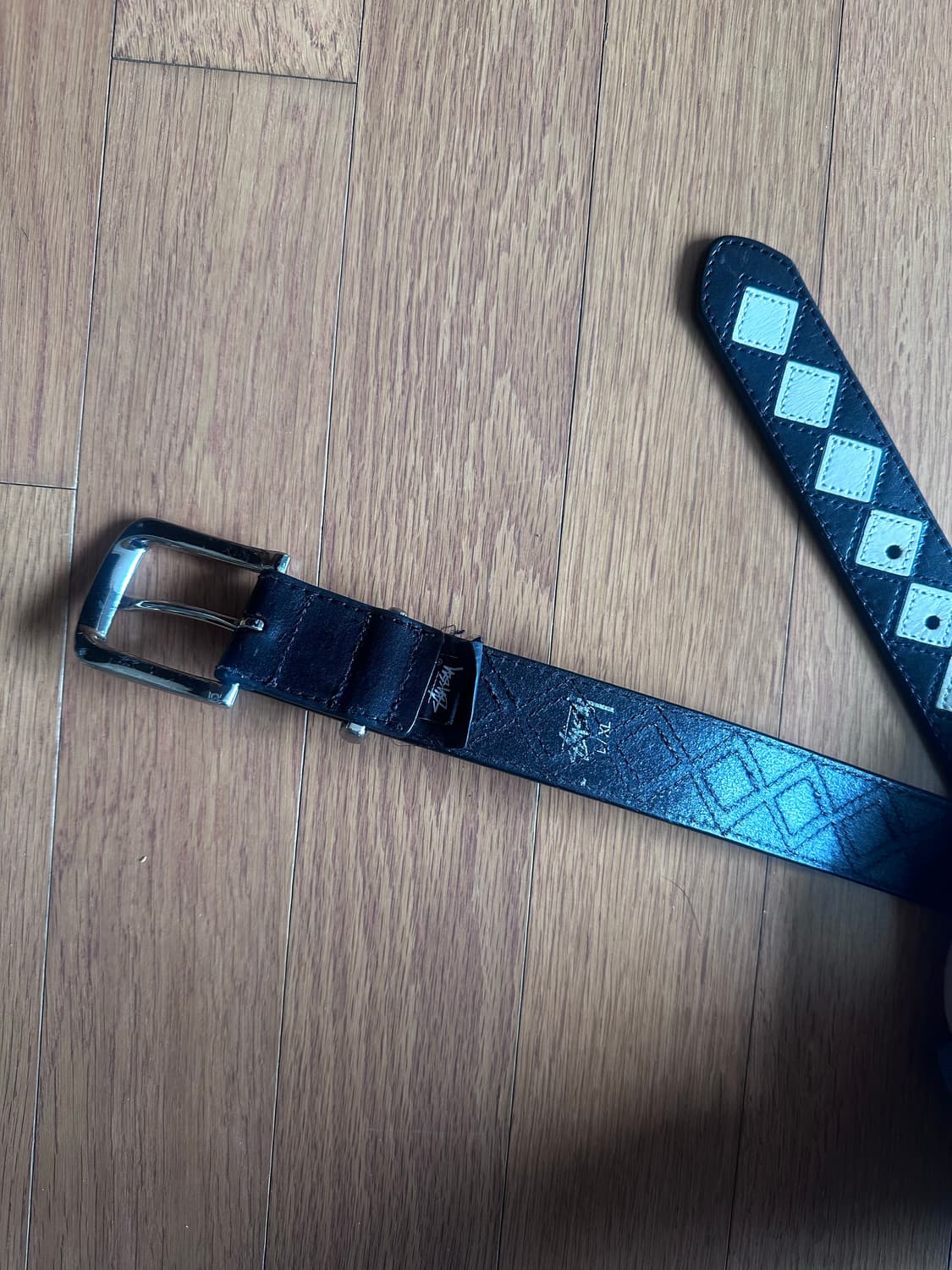 [L/XL] 스투시 아가일 스트치 레더 벨트 블랙 상품이미지4