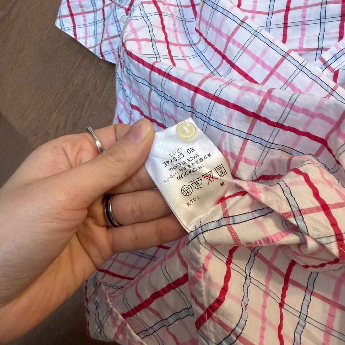 라코스테 체크 셔츠 7부 소매 하프 버튼업 디테일 슬림핏 핑크 상품이미지6