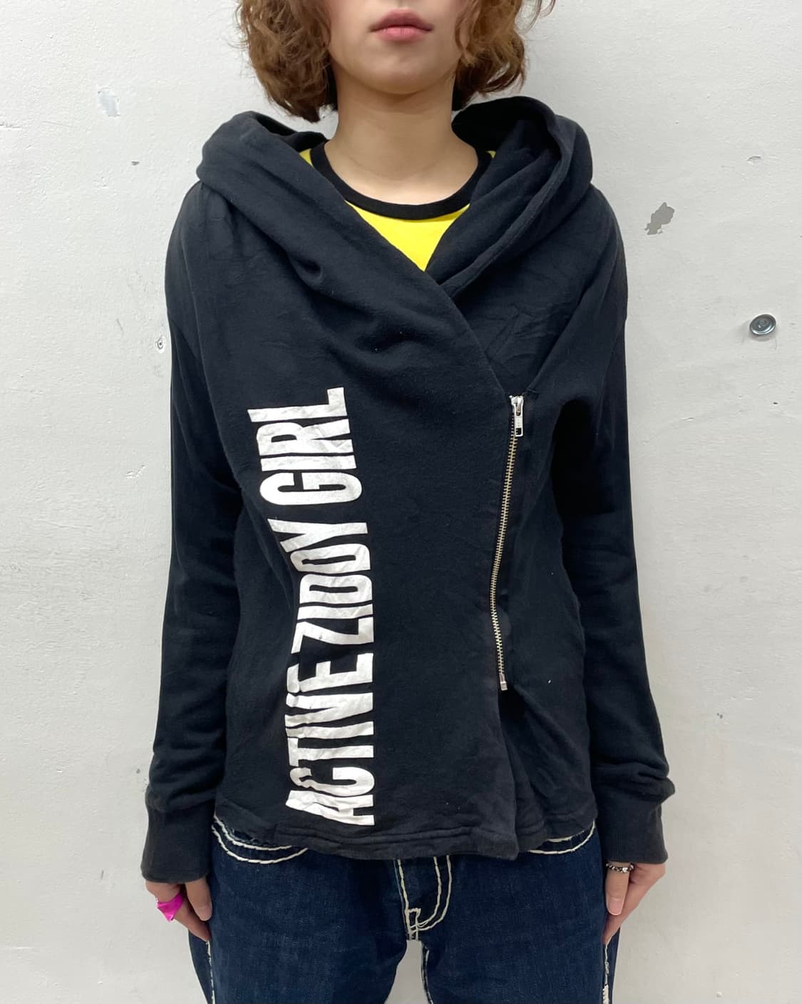 ziddy girl asymmetric black hoodie 상품이미지2