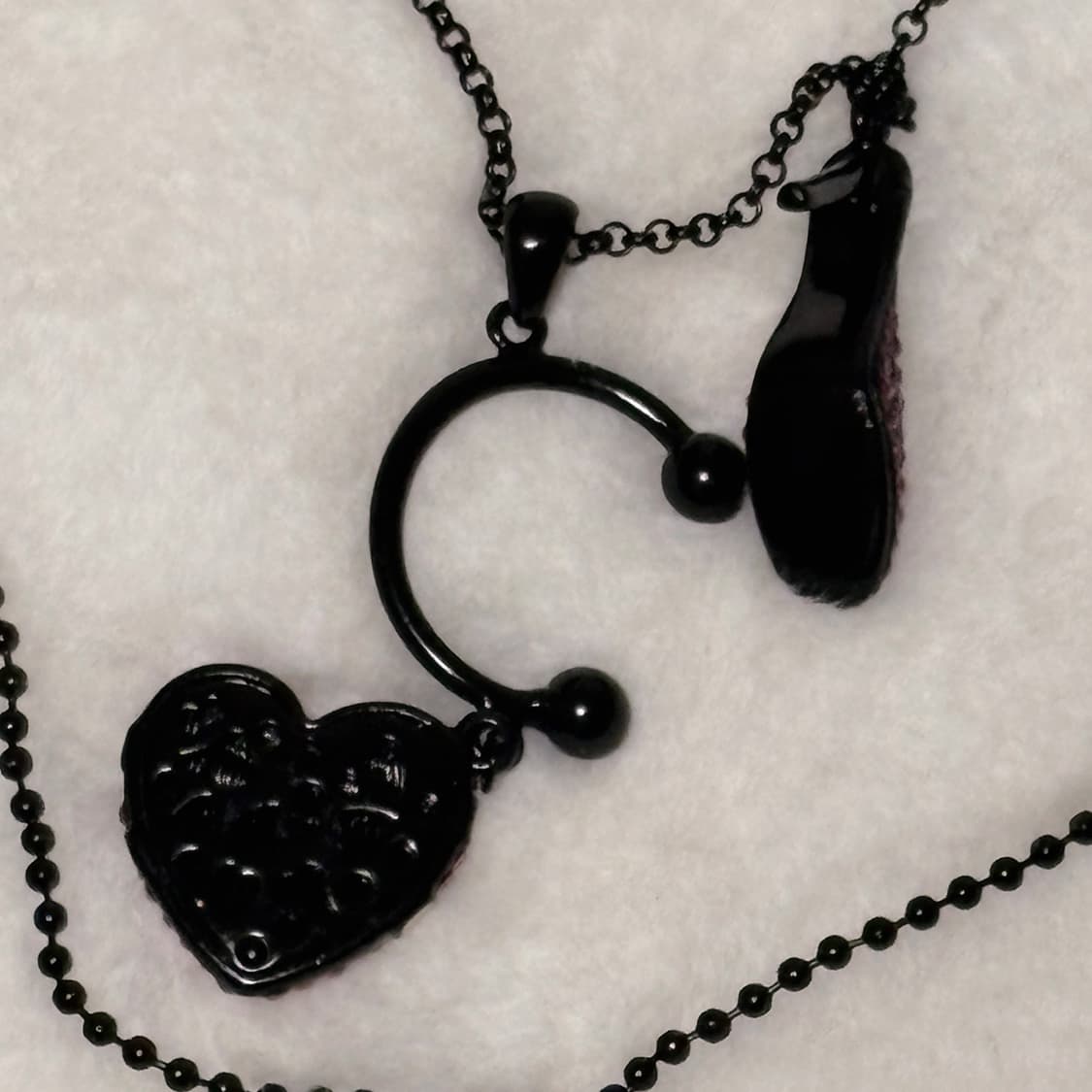 (이체시에눌)히메갸루 핑크 큐빅 헤드셋 하트 하이힐 레이어드 두줄 목걸이 상품이미지2