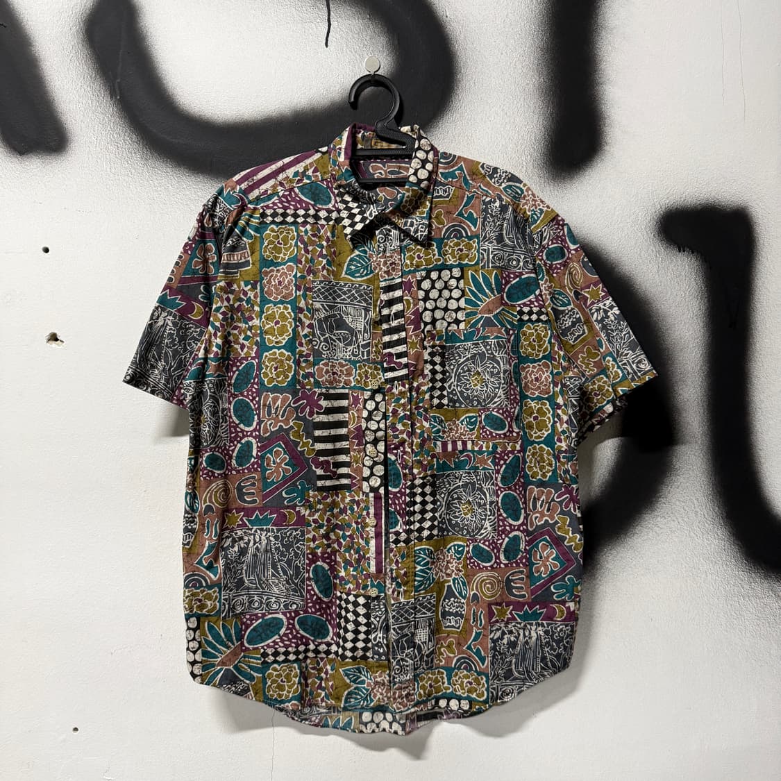 VTG 빈티지 에스닉 페이즐리 풀 패턴 코튼 반팔 셔츠 상품이미지1