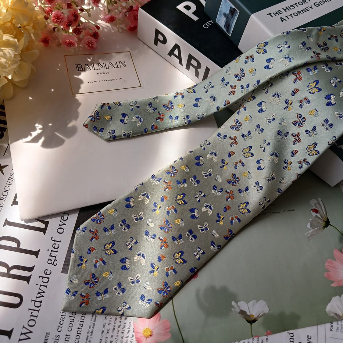 발망 실크 에메랄드 나비 자카드 넥타이 9.5cm B등급 E914
 상품이미지2