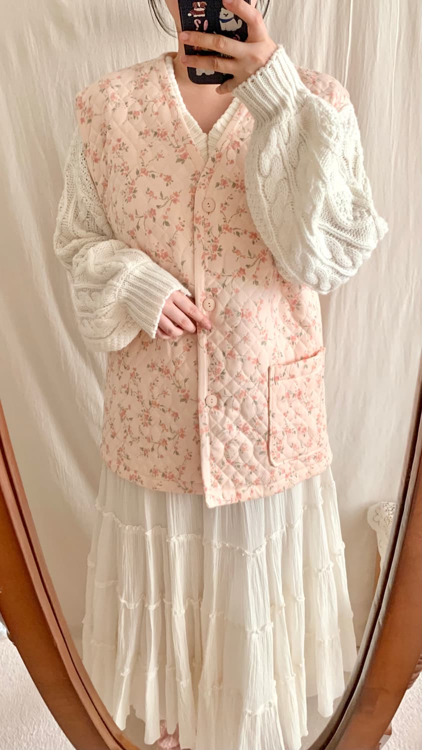 핑크 잔꽃 봄소녀 누빔조끼 상품이미지1