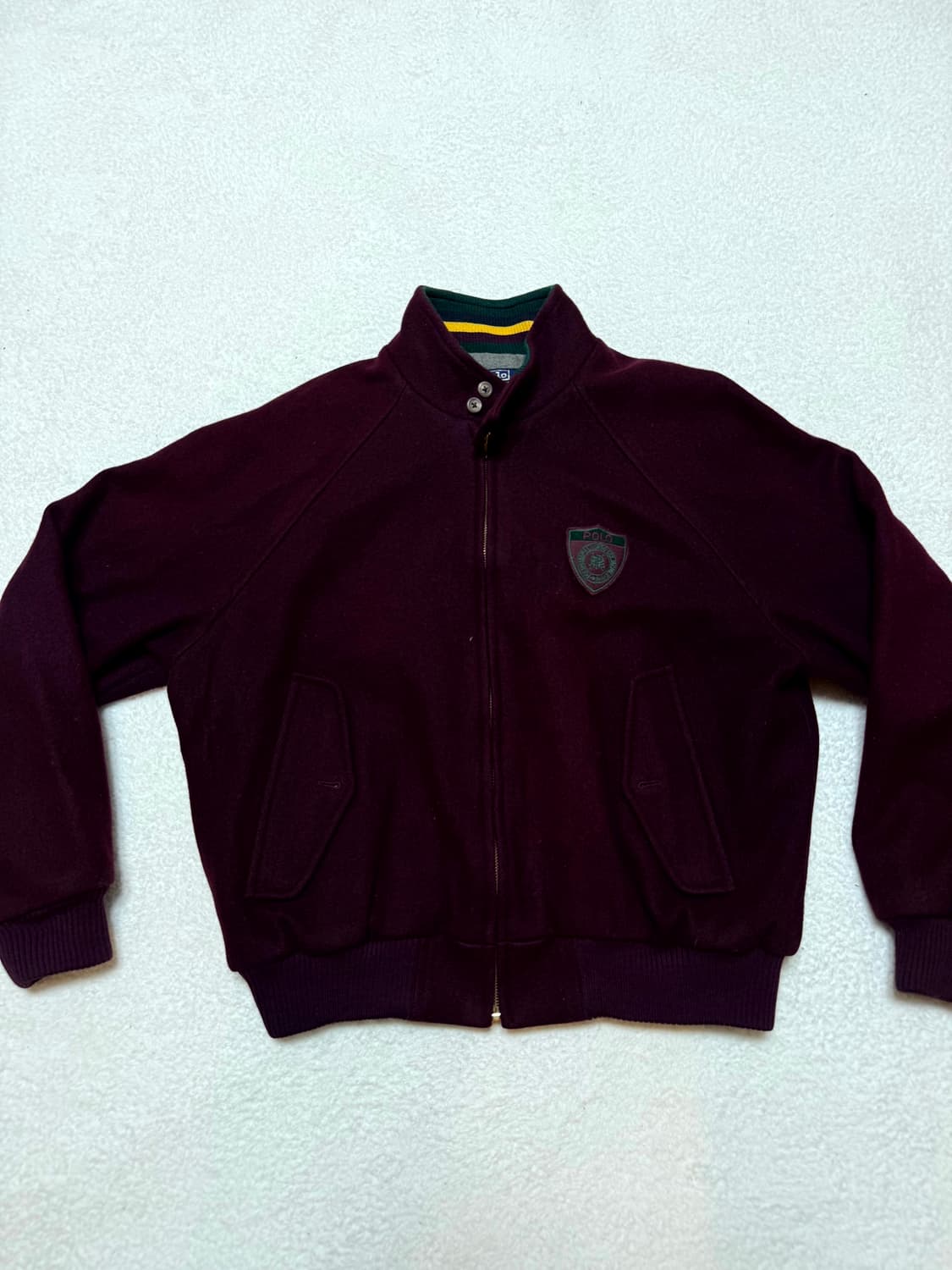 폴로 랄프로렌 90’s RL 쉴드 패치 버건디 바라쿠타 울 자켓 L 상품이미지1