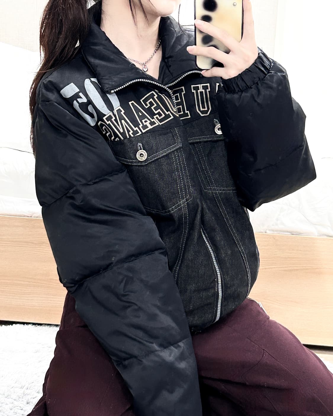 후부 빅로고 데님 배색 덕다운 패딩 상품이미지1