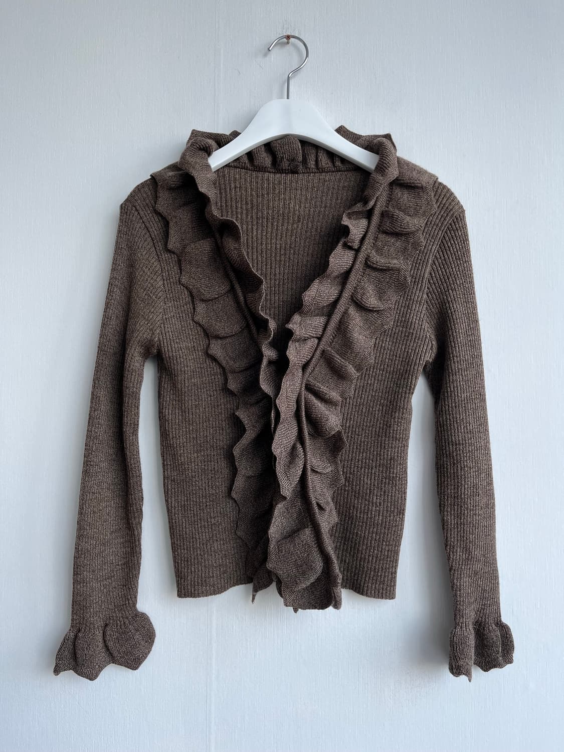 초콜릿 브라운 러플 니트 가디건 상품이미지1
