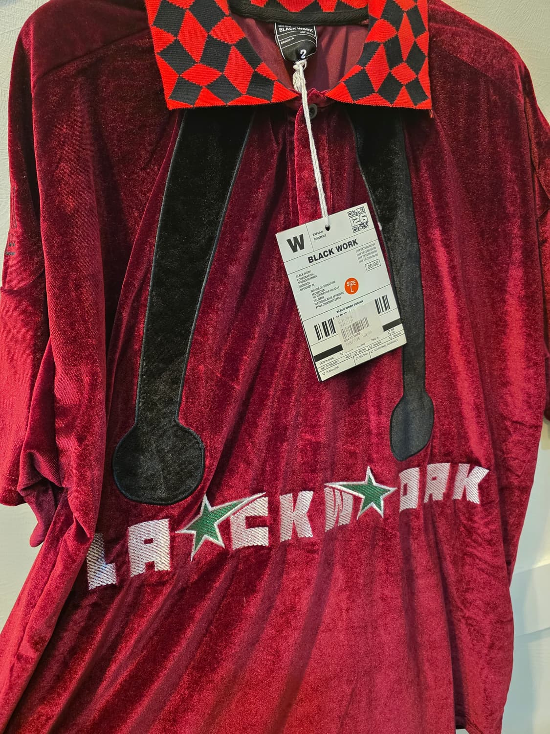 블랙워크 벨벳 셔츠 레드 앤 블랙 상품이미지4