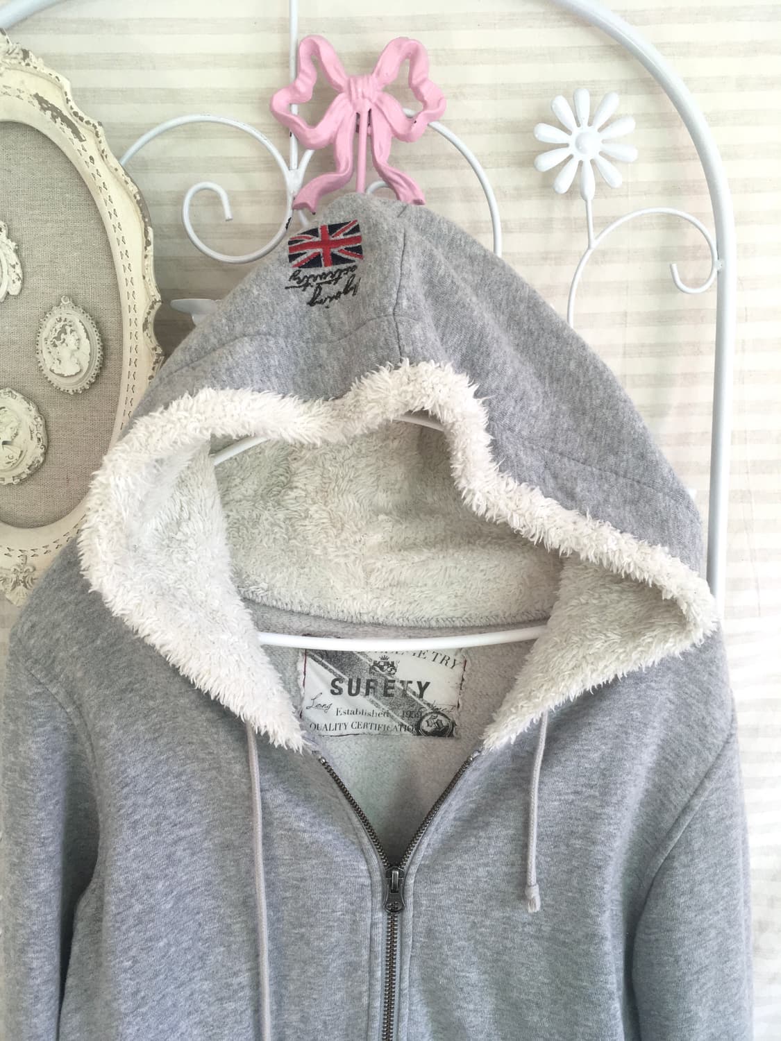 일본빈티지 유니온 그레이 양털 트리밍 후드집업 상품이미지7