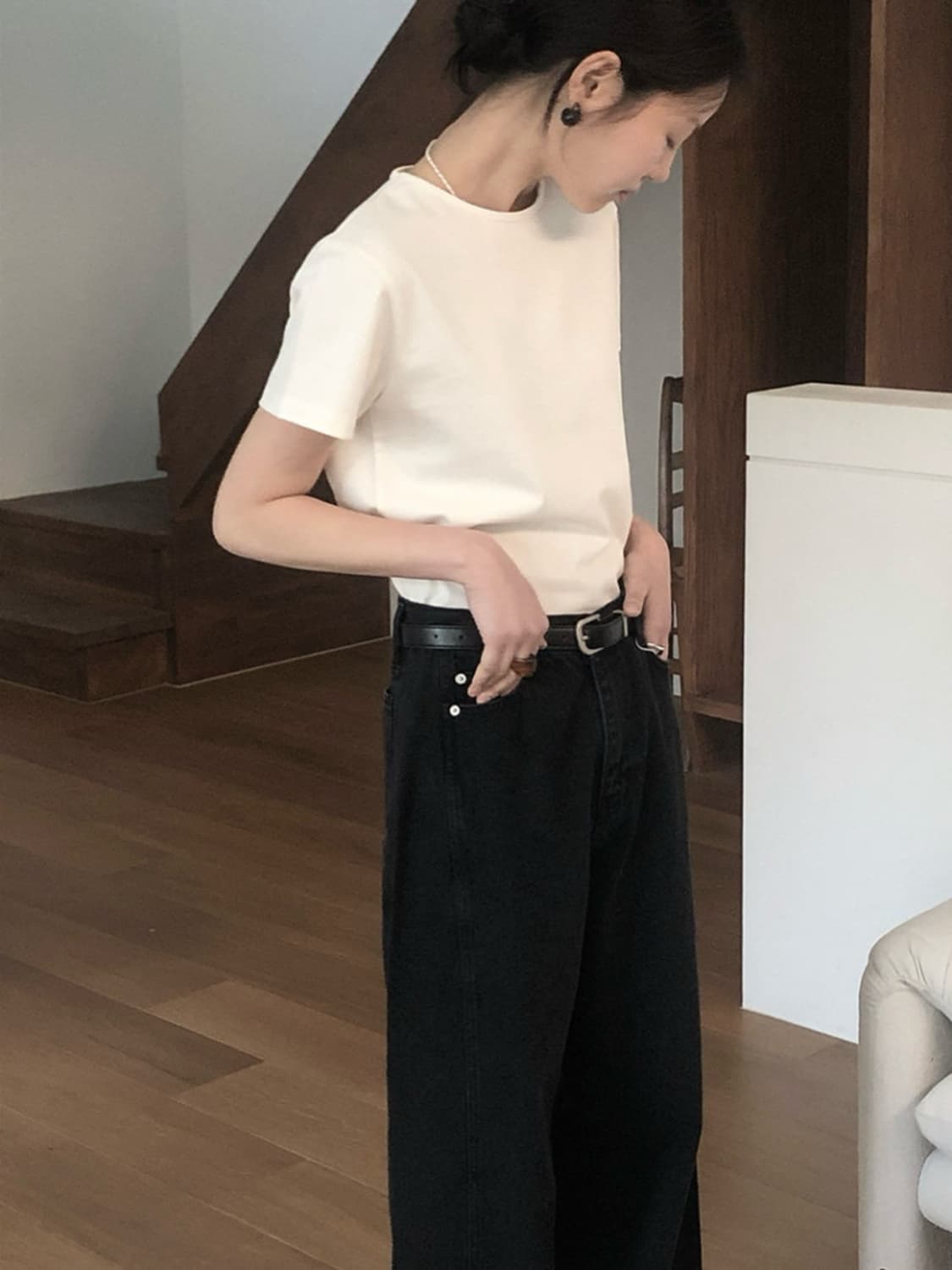 르버터 lebutter 블랙 절개진 와이드데님 상품이미지7