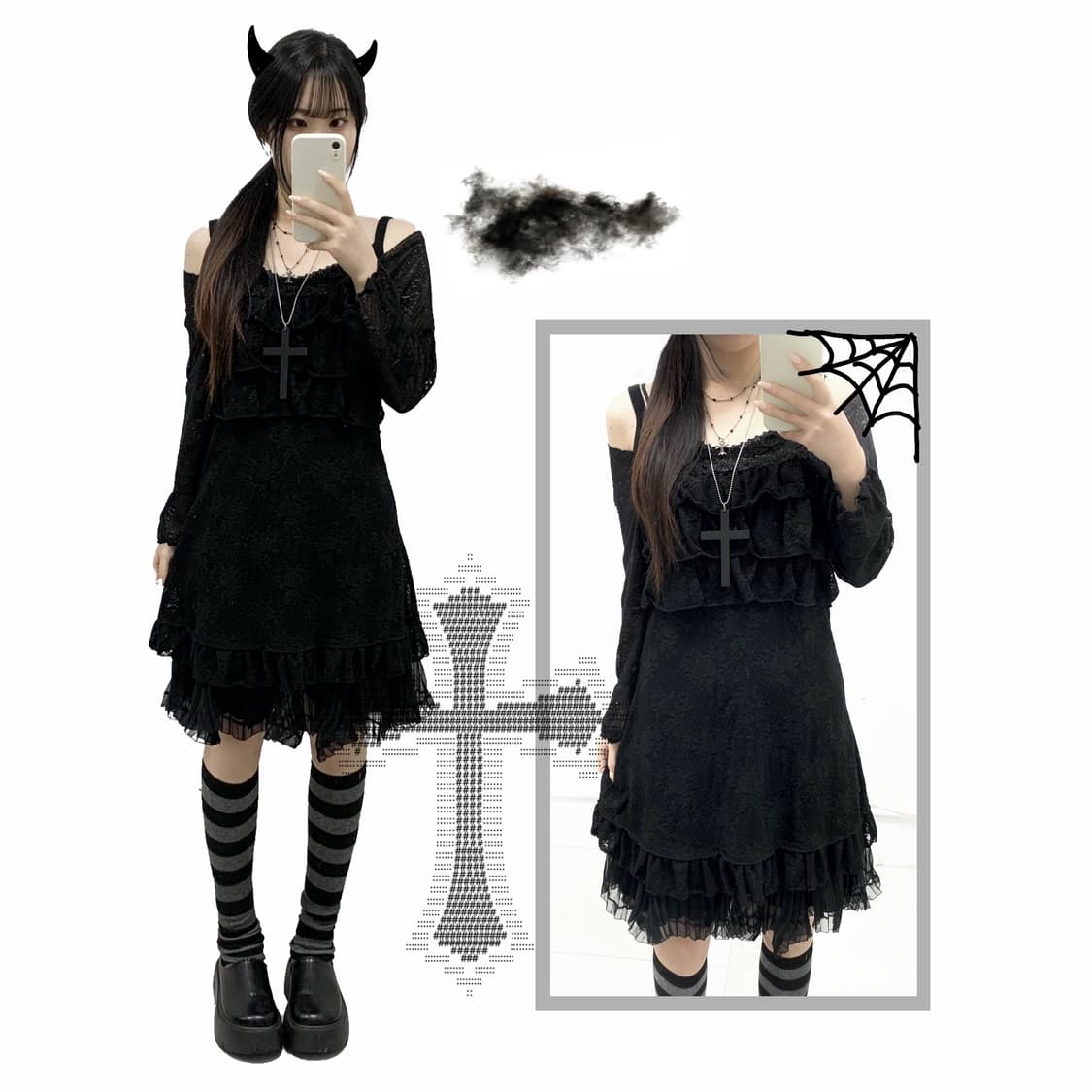 [ROSA CHERI] 코디셋 ! 고딕 고스 펑크 오프숄더 코디셋 상품이미지1