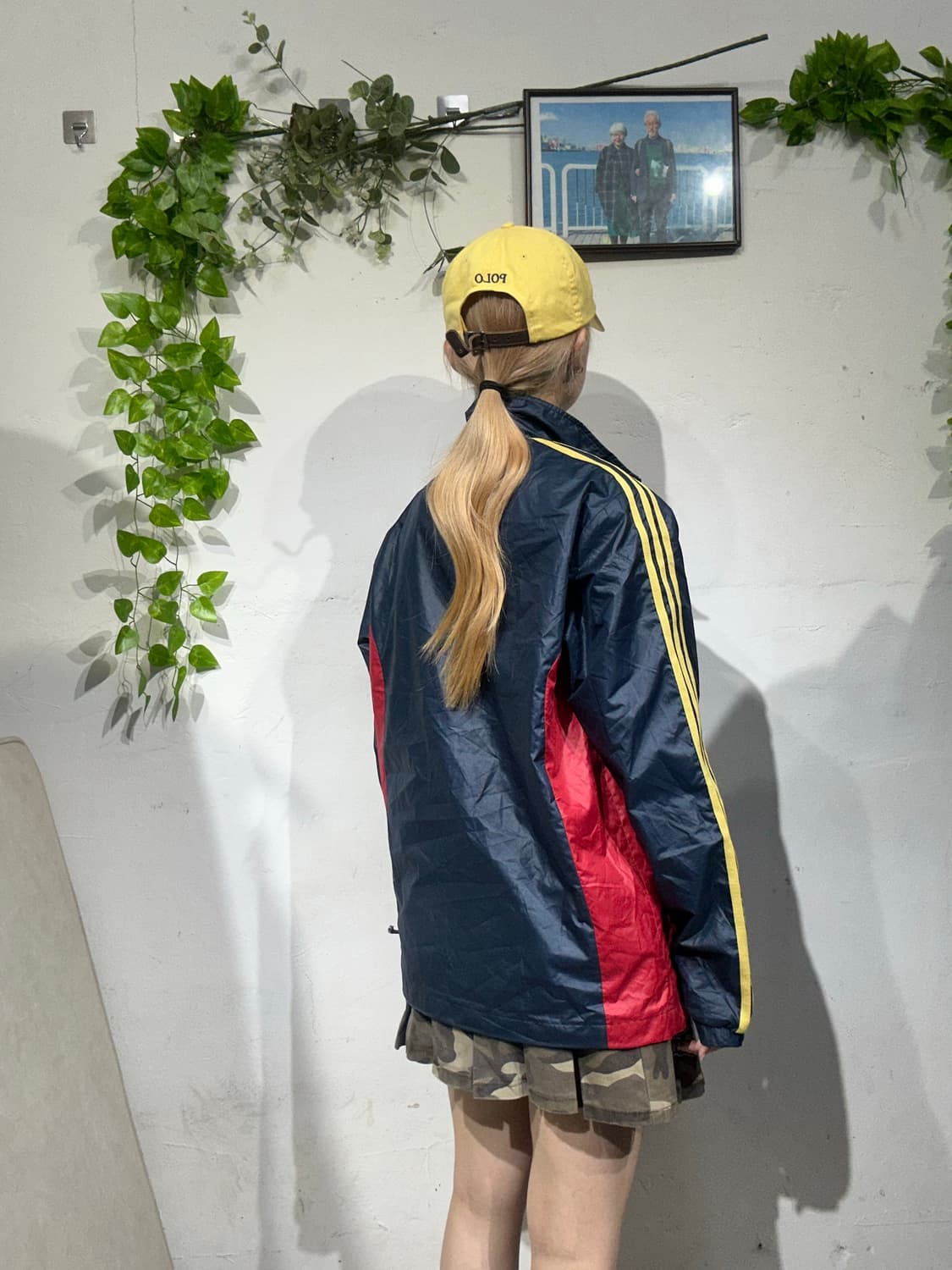 아디다스 네이비 옐로우 삼선 바람막이 자켓 S 상품이미지3