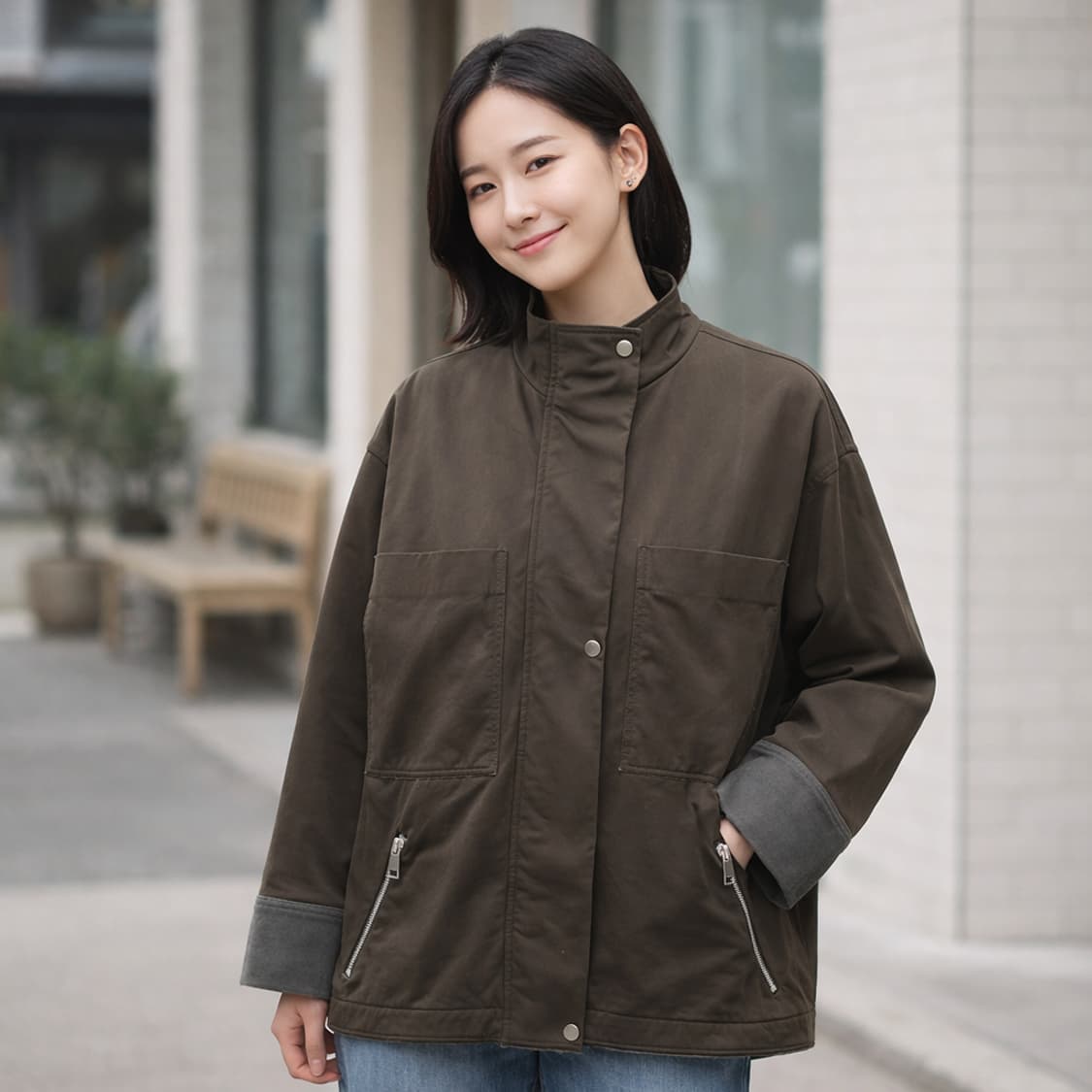 AERON 하프 집업 자켓 카키브라운 상품이미지1