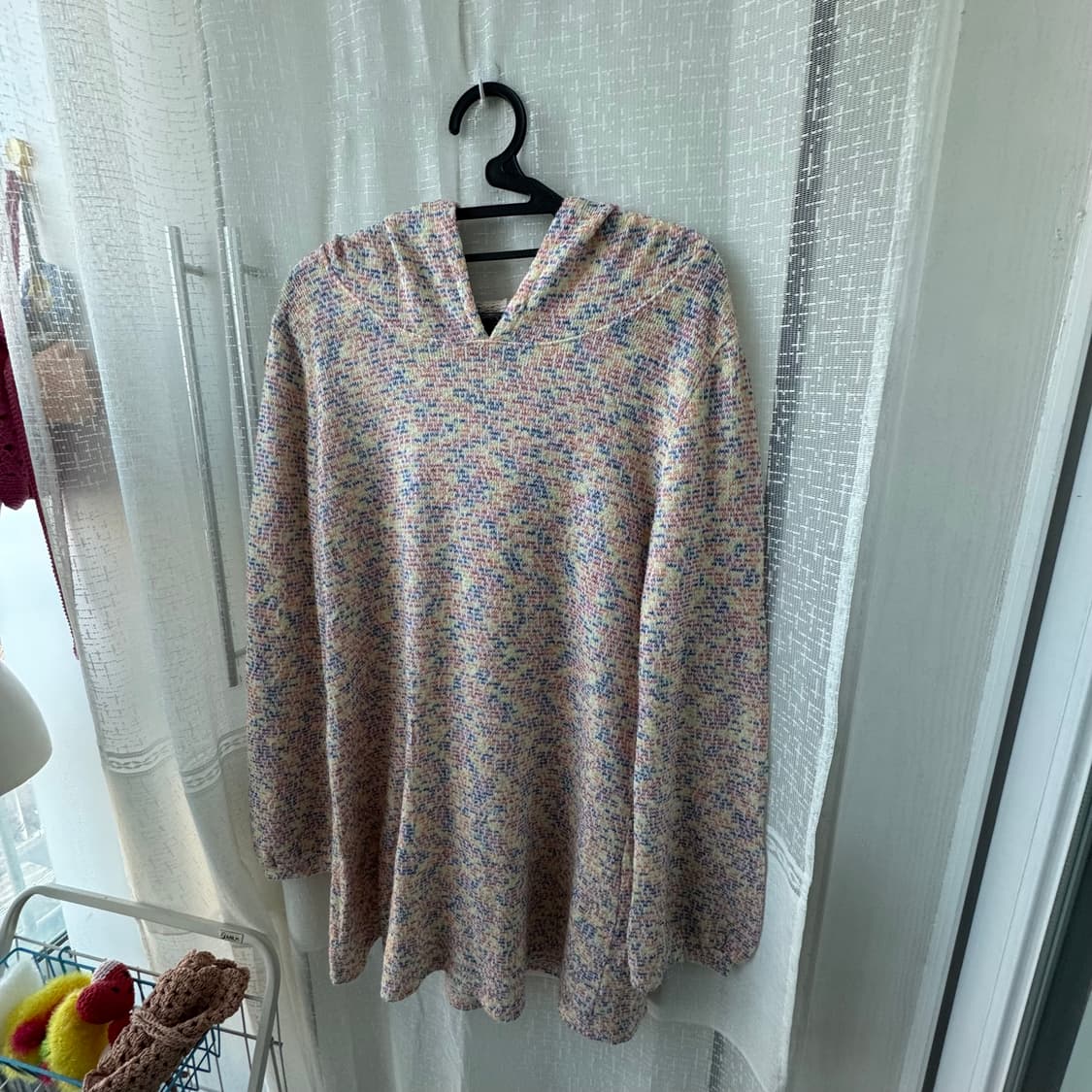 러블리 컬러풀 후드 니트 빈티지 롱티셔츠 상품이미지1