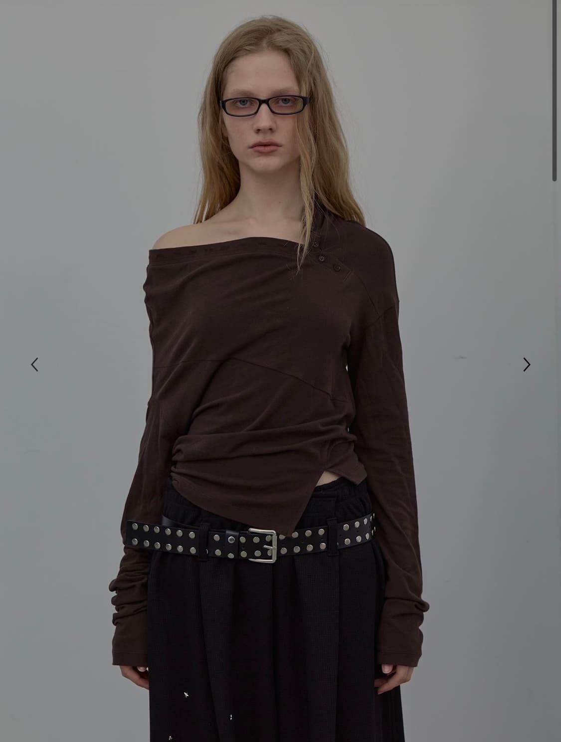 LCDC 러플 넥 저지 탑 브라운 S (텍있는 새상품) 상품이미지1