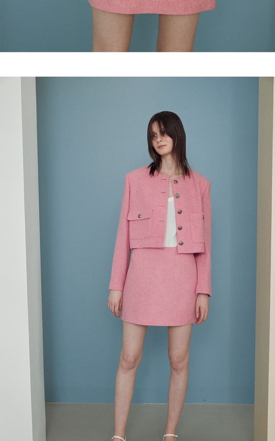조이그라슨 핑크 트위드 크롭자켓 / 미니스커트 세트 (M사이즈) 상품이미지1