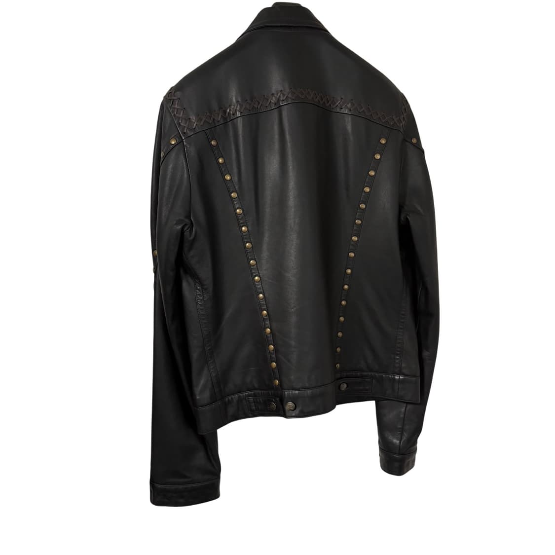 저스트 카발리 스터드 레더 트러커 자켓 L 램스킨 상품이미지3