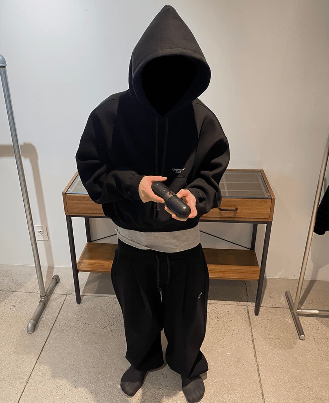 언더마이카 후드 바지 스웻 세트 셋업 블랙 상품이미지5