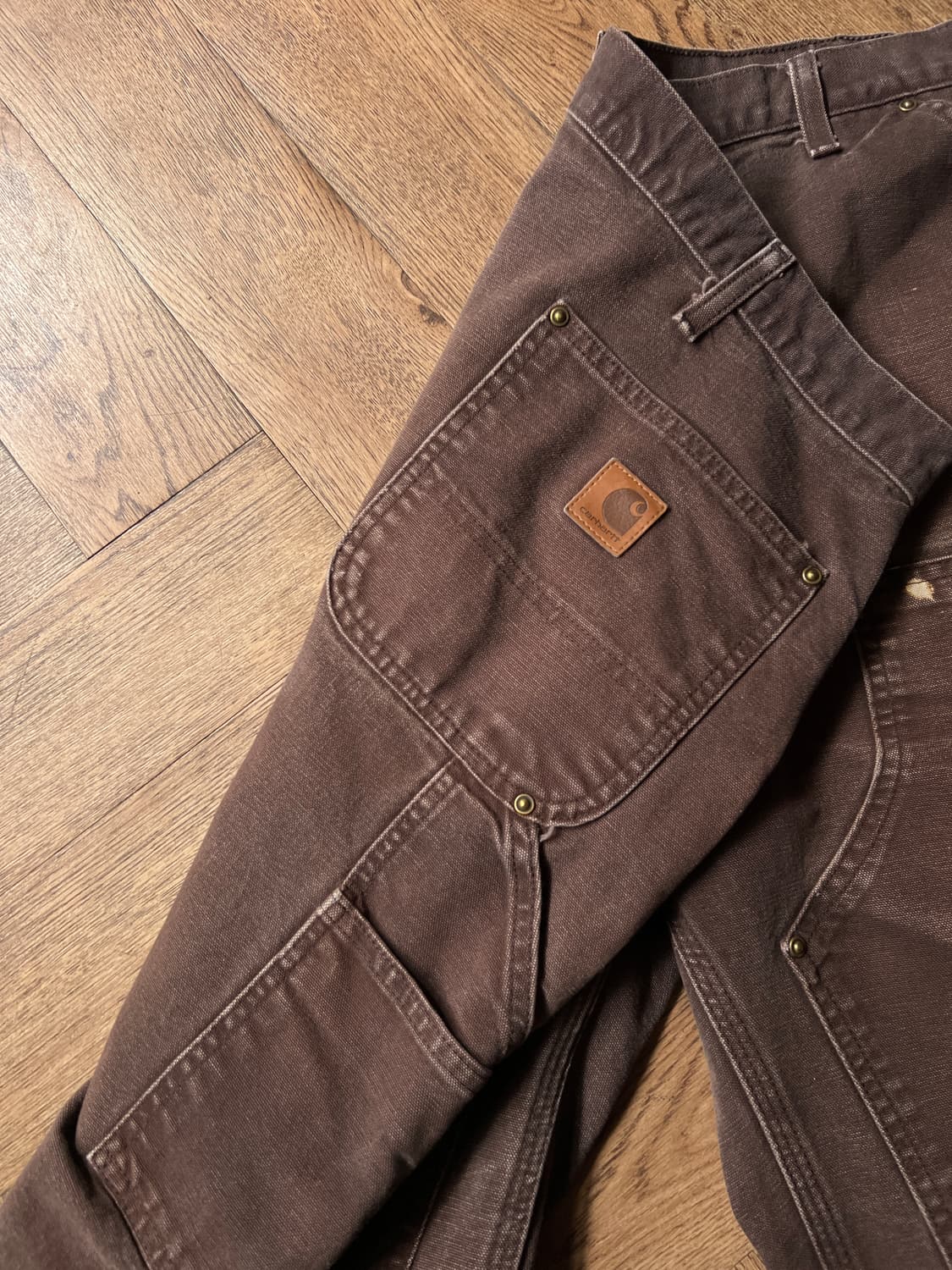 [40]칼하트 USA 더블니 블리치드 워싱 브라운 워크팬츠 상품이미지8