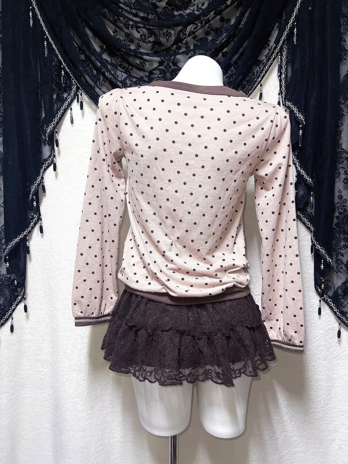 엑시즈팜 딸기초코 도트 땡땡이 블라우스 로걀탑 라떼갸루 러블리 핀터 상품이미지7