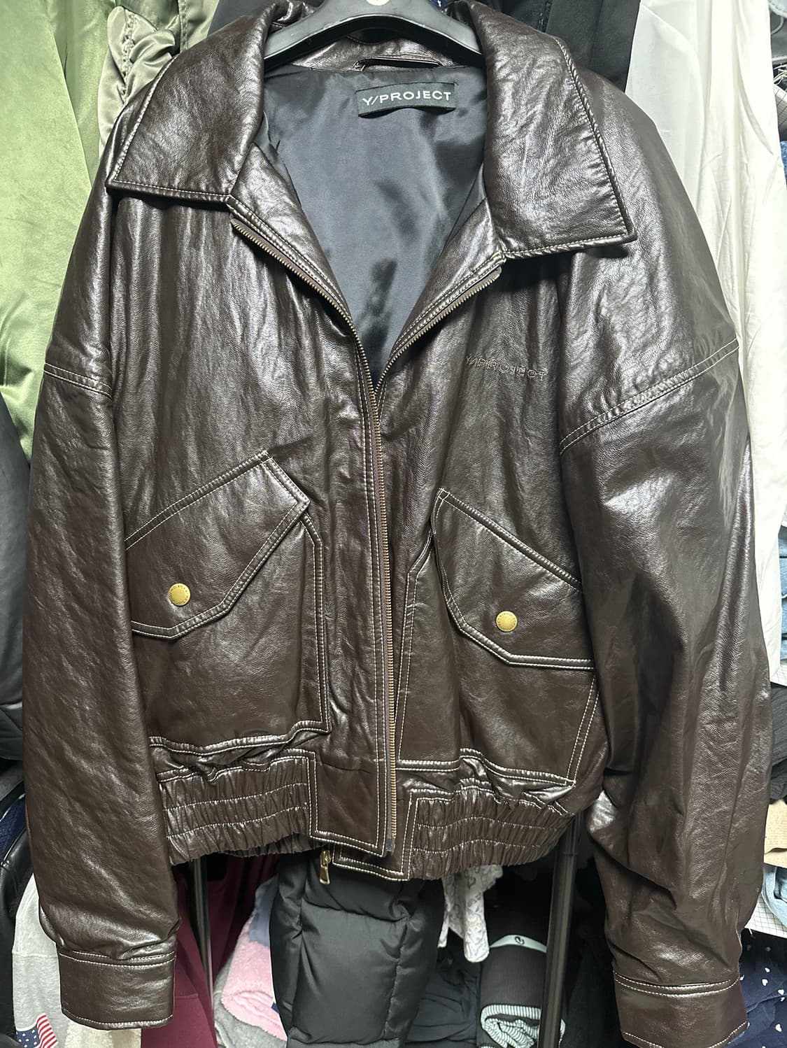 와이프로젝트 드레이프 숄더 레더 봄버 m사이즈 상품이미지2