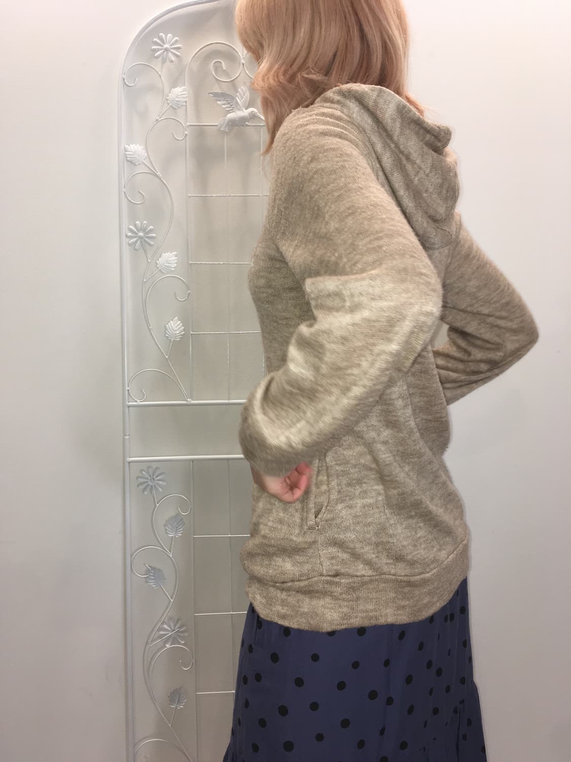 jpn vintage beige knit check hood t  상품이미지5