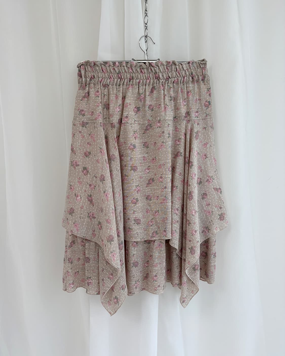 Sorridere 핑크 베이지 플로랄 언발 미디스커트 상품이미지1