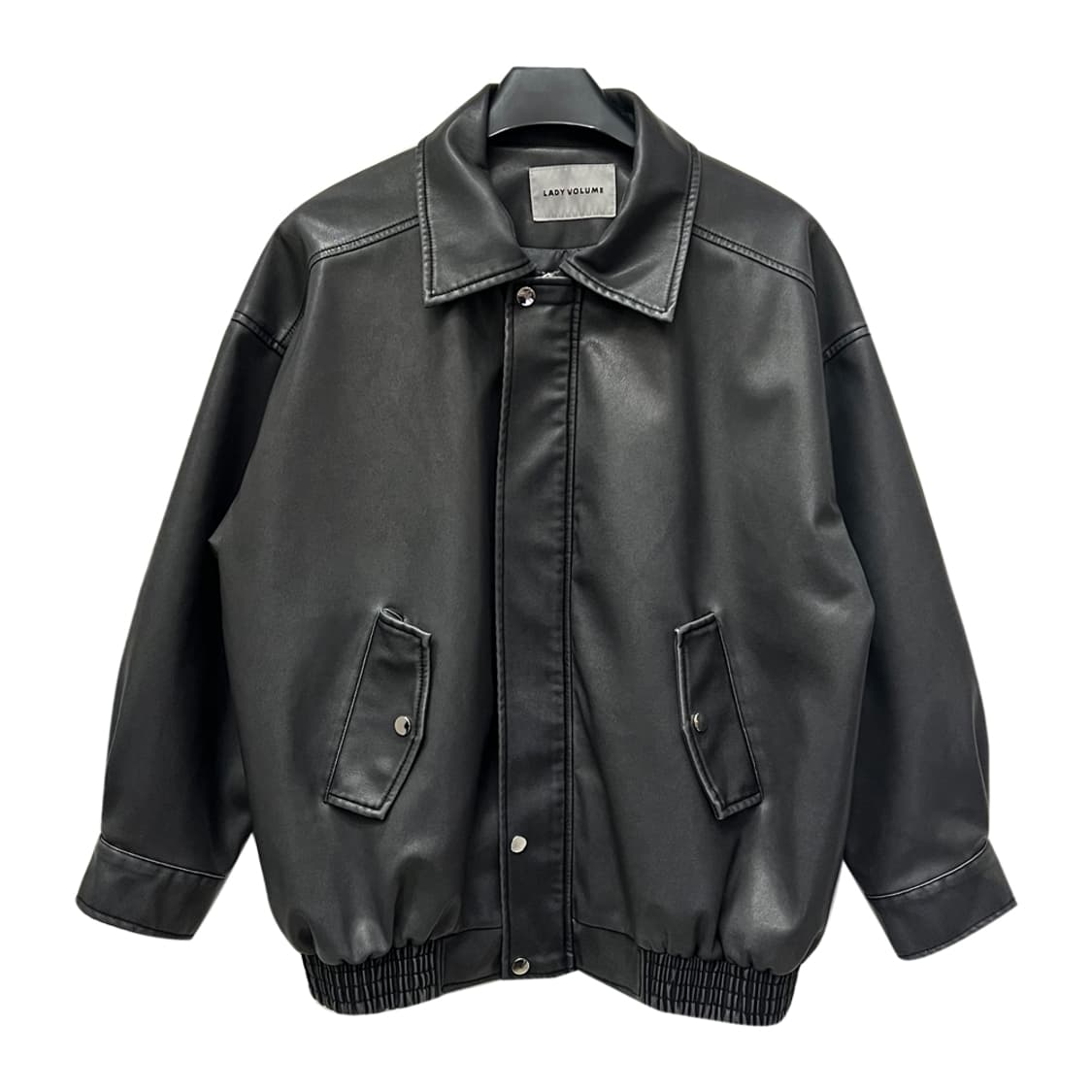 레이디 볼륨 투웨이 오버핏 차콜 레더 자켓 FREE 상품이미지1