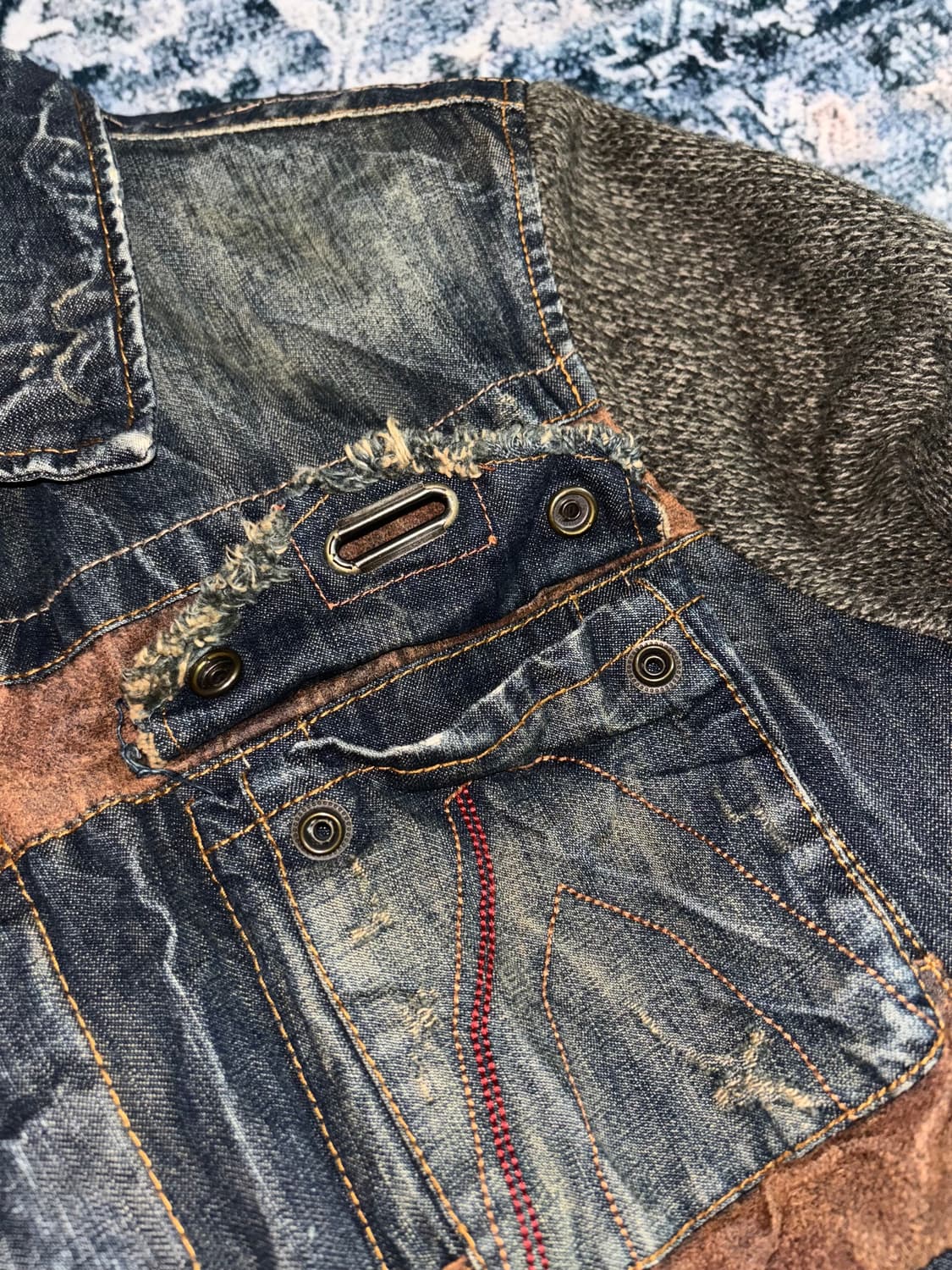 일본 빈티지 버커루 웨스턴 니트 데미지 데님 자켓 상품이미지2