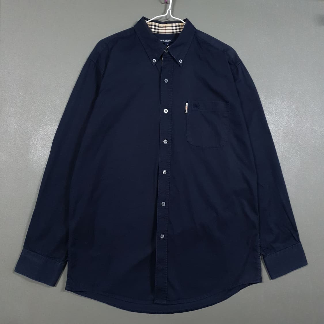 L (100) 버버리 블루라벨 크레스트 포켓 안감 노바체크 셔츠 네이비 상품이미지2