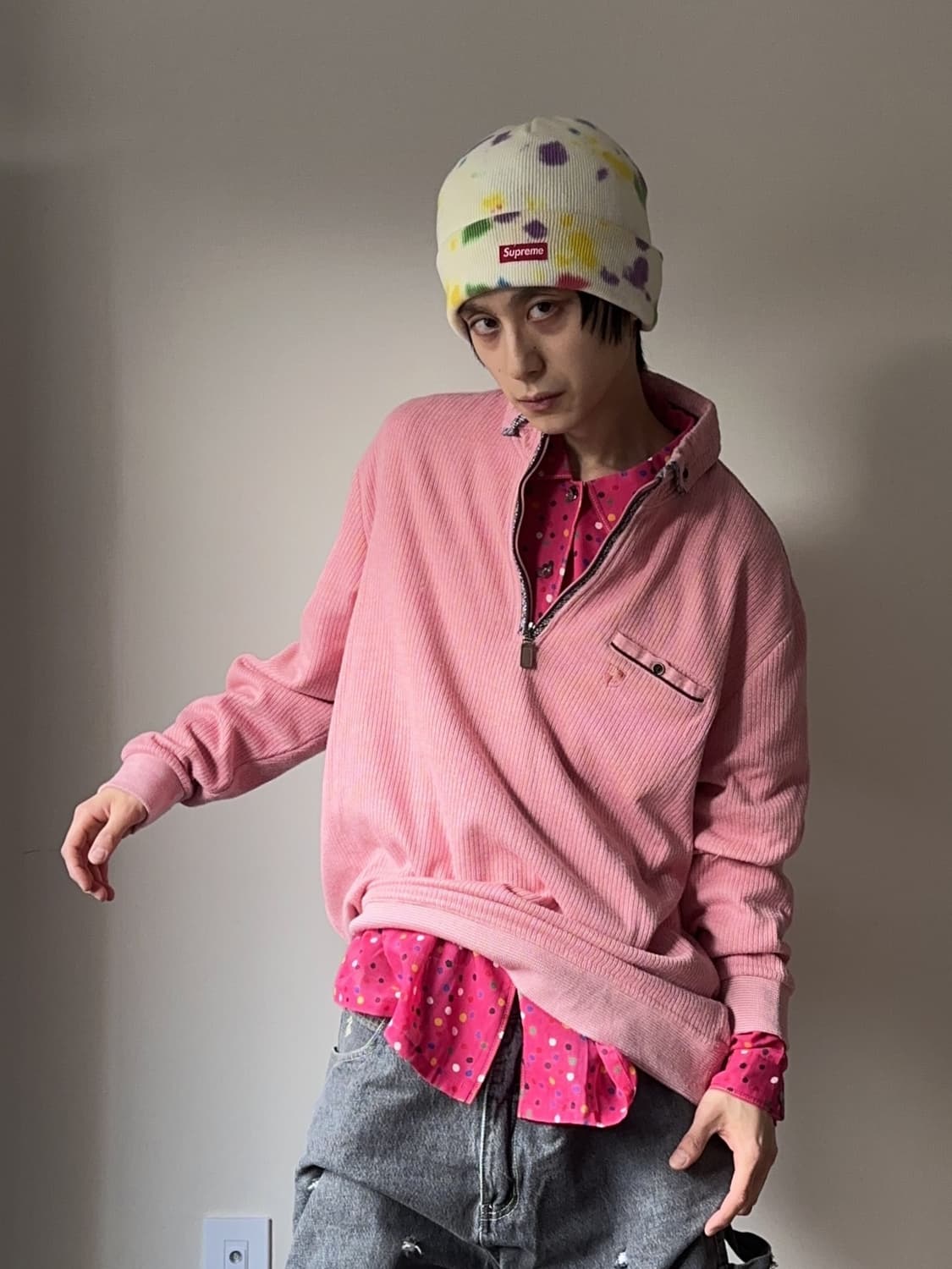 Nicole Morrison 웜톤 핑크 하프집업 니트 상품이미지1