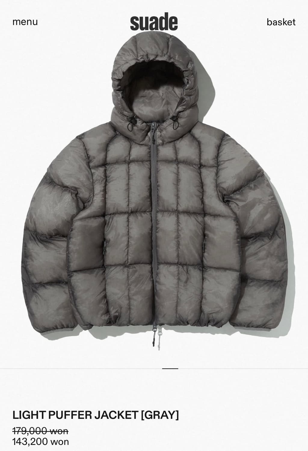 Suade LIGHT PUFFER JACKET [GRAY] S 상품이미지1
