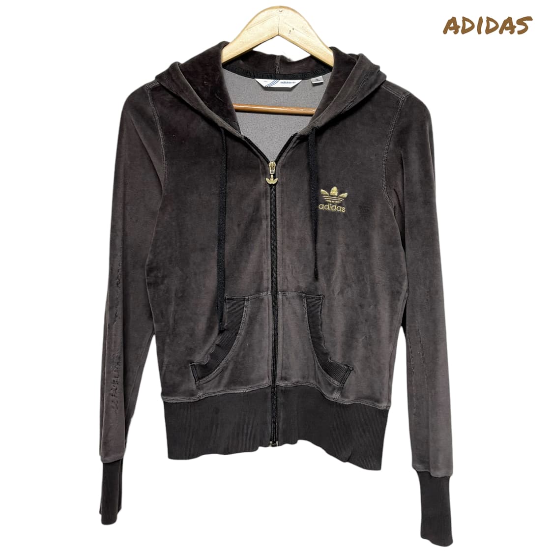 3806 아디다스 챠콜 골드 벨벳 후드집업  상품이미지1