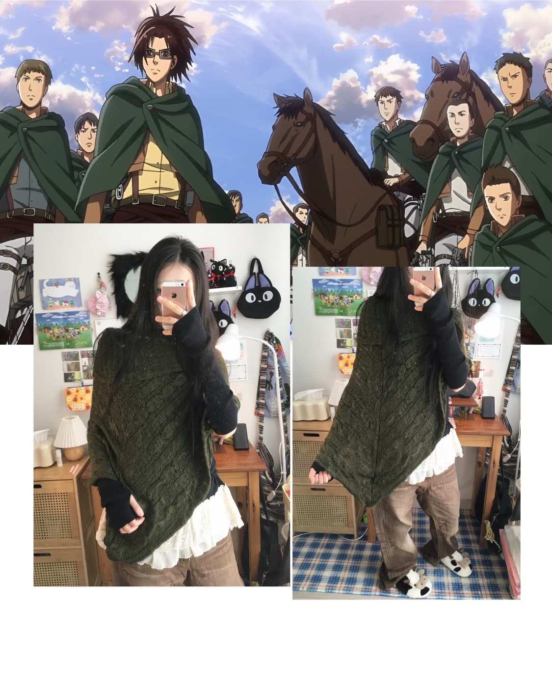 vintage cable knit turtleneck cape khaki 상품이미지1