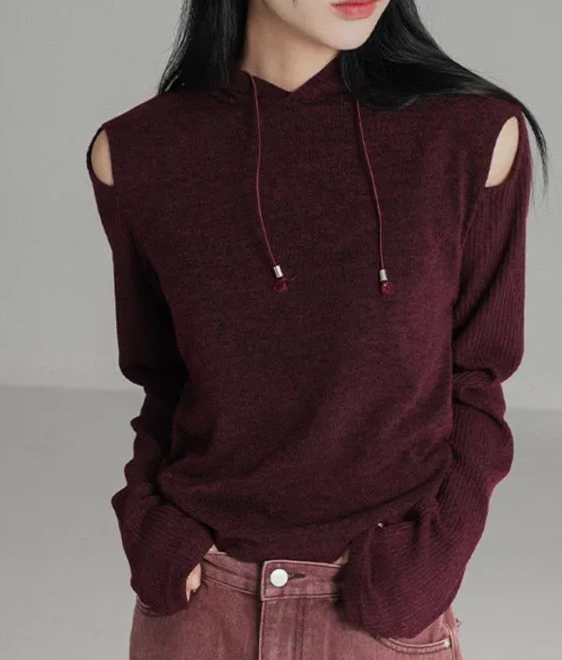 바이너리원 버건디 트임 티 상품이미지1