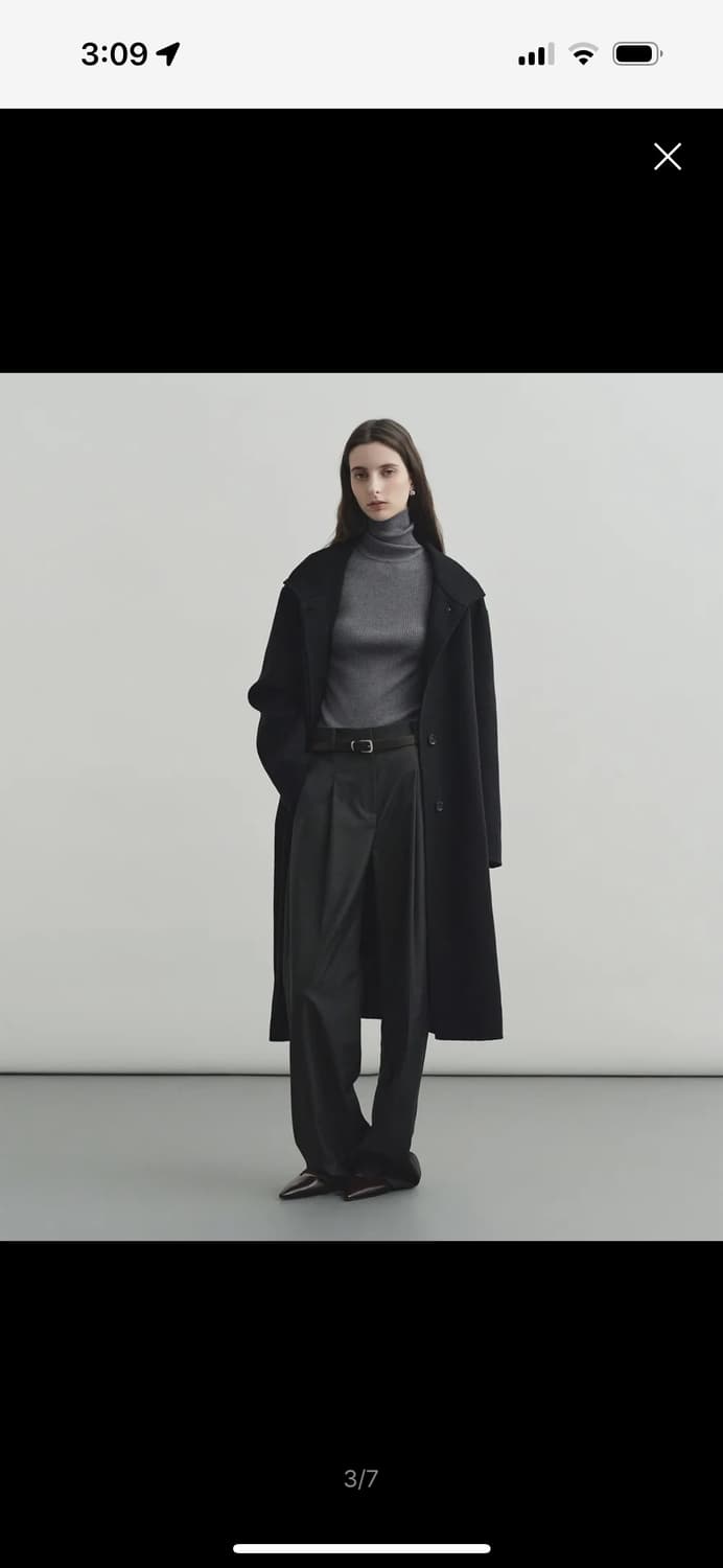 몽돌 캐시미어 울 핸드메이드 하이넥 롱 코트 블랙 상품이미지2