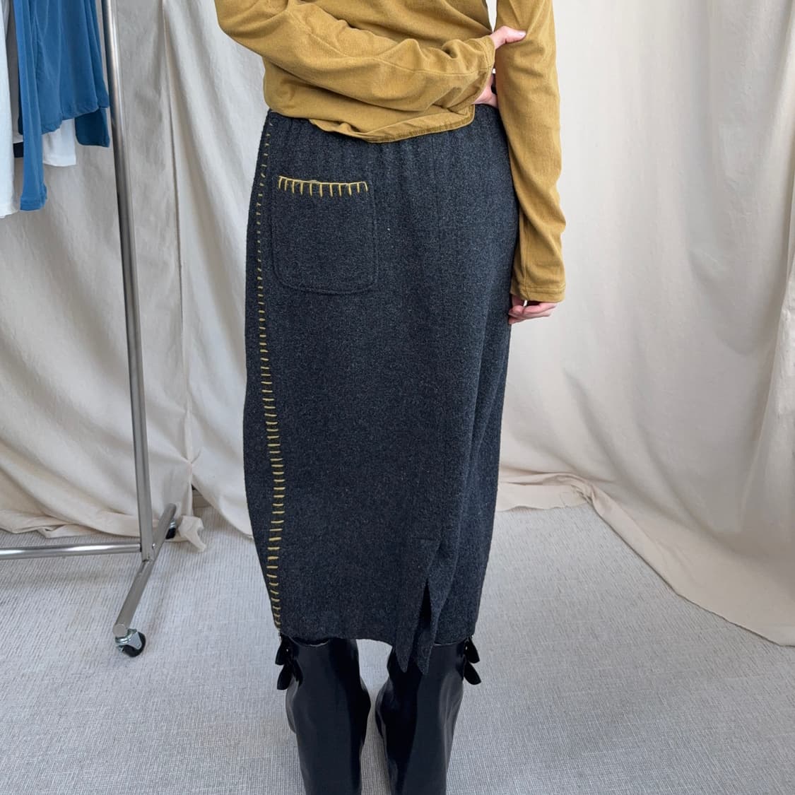 Plus oton 스티치 울 스커트 상품이미지1