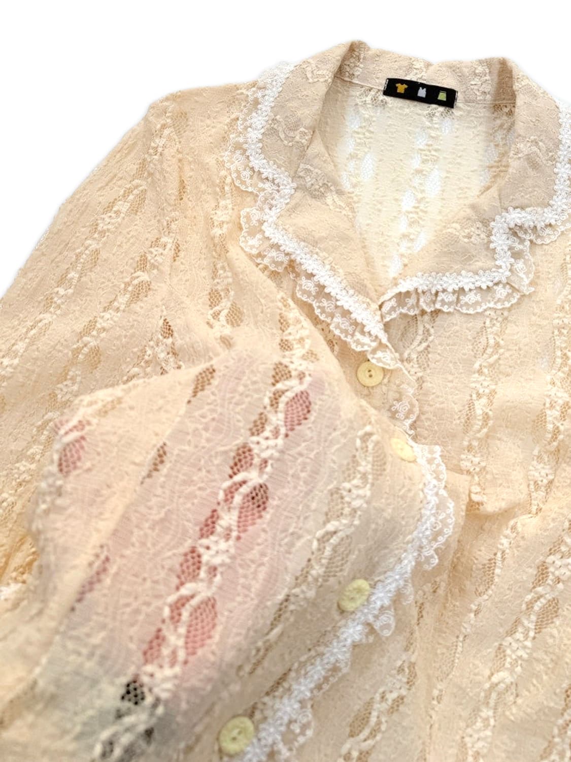 빈티지 오랜지 시스루 레이스 셔츠 상품이미지4