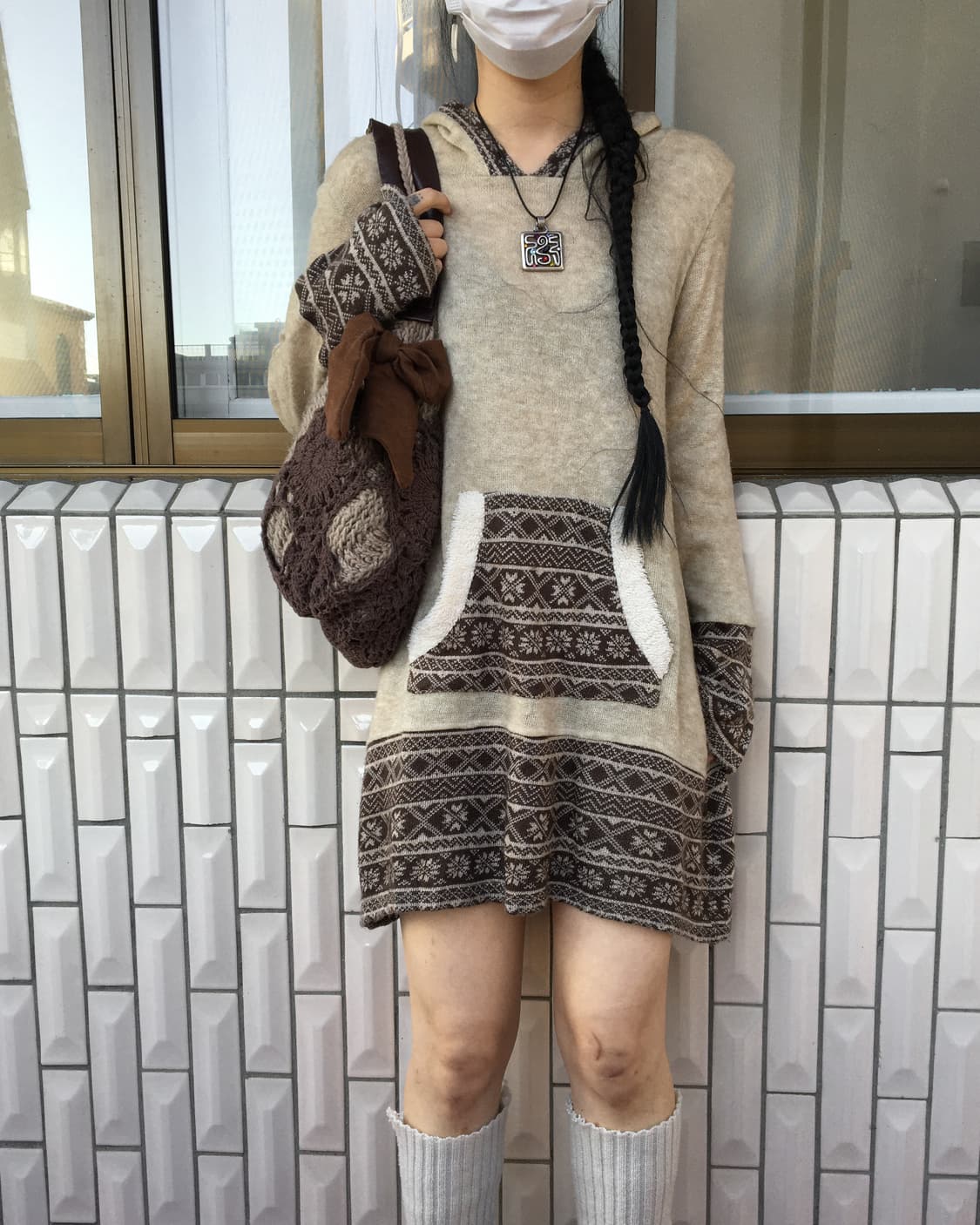 Snow pattern hood knit onepiece 상품이미지1