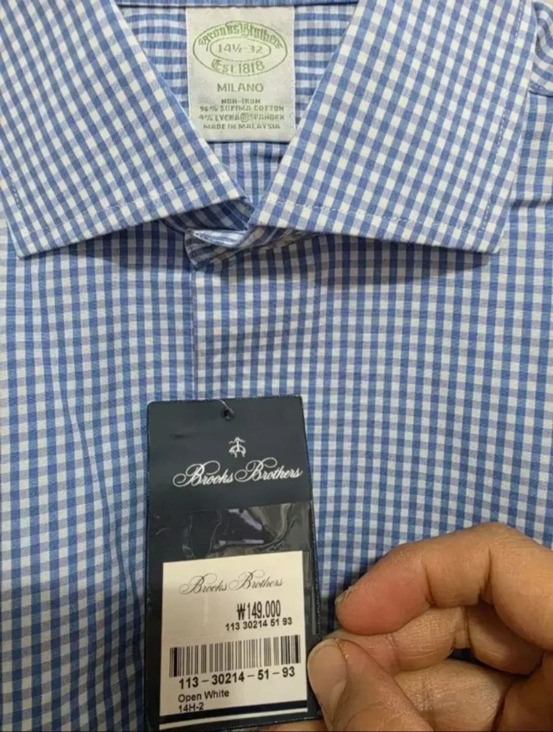 [새제품] 브룩스브라더스 스트레치 블루 깅엄 체크 셔츠 상품이미지2