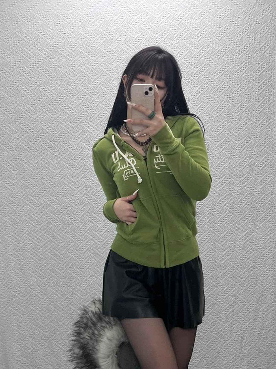 후아유 빈티지 Y2K 말차라떼 약기모 후드집업 S C09412 상품이미지1