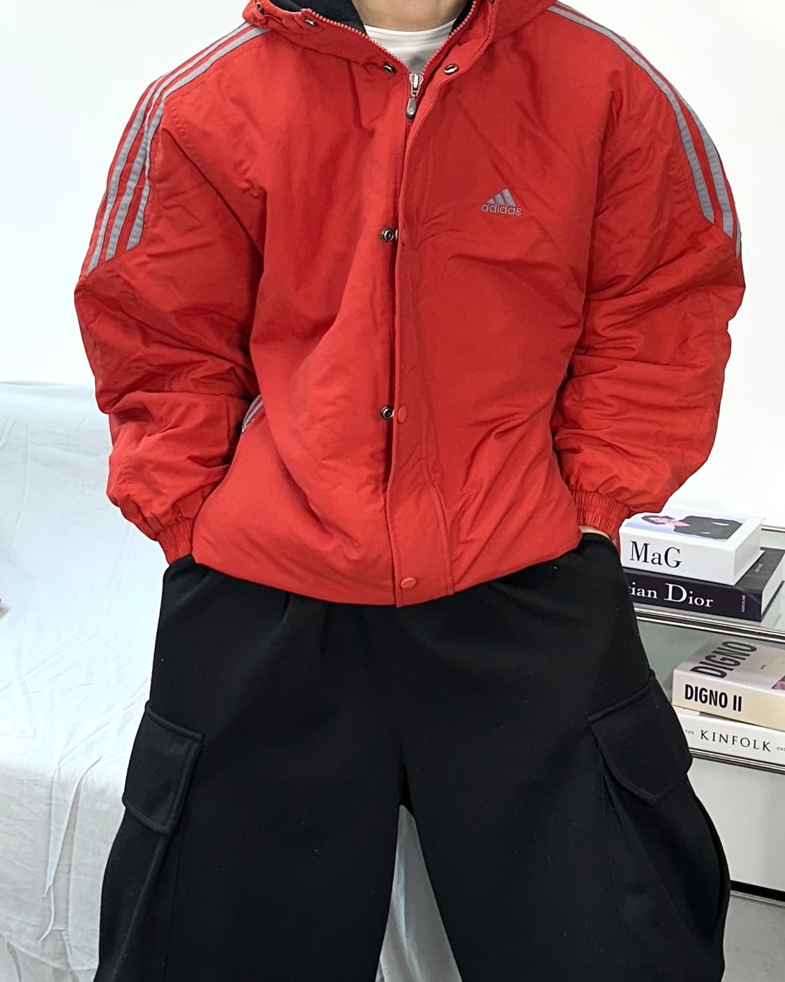 아디다스 00s 레드 그레이 점퍼 XL 상품이미지1