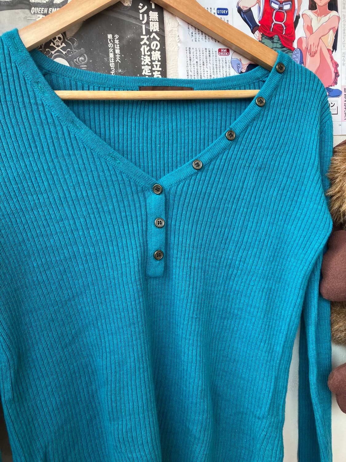 jpn 청민트 오프숄더 골지 니트 상품이미지3