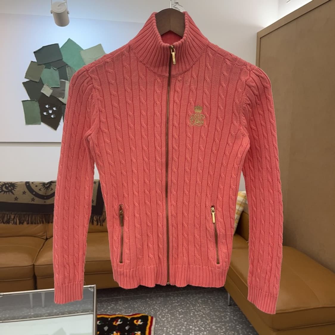 로렌 랄프로렌 코랄 핑크 꽈배기 케이블 가디건 S C06484 상품이미지3