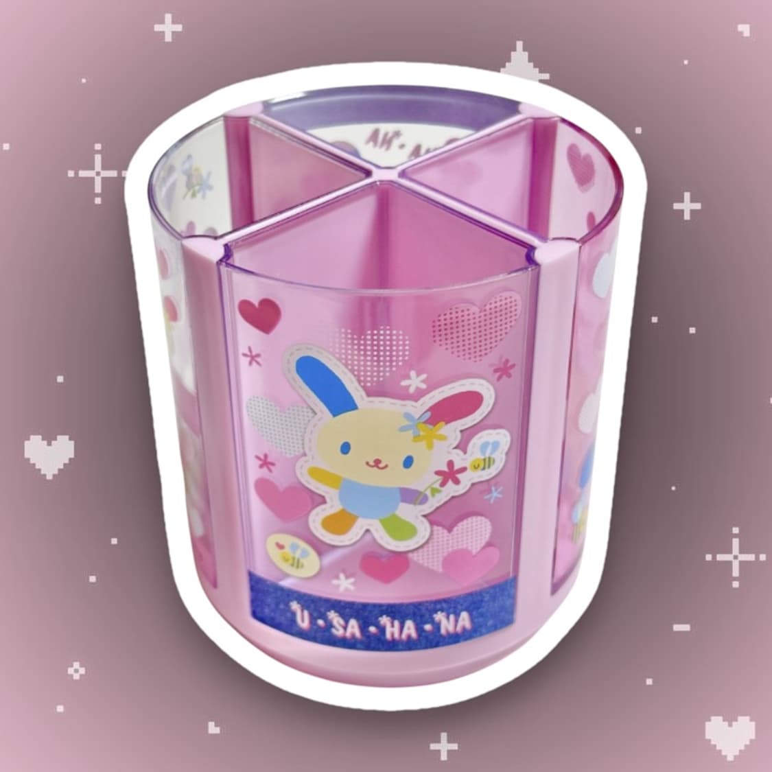 산리오 우사하나 핑크 데님 회전 펜 스탠드 상품이미지1