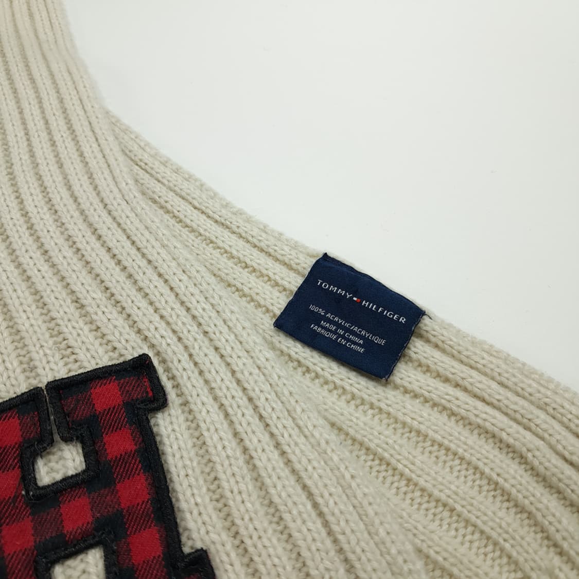 MX301 타미힐피거 아이보리 코튼 리브드 니트 목도리 머플러 상품이미지5