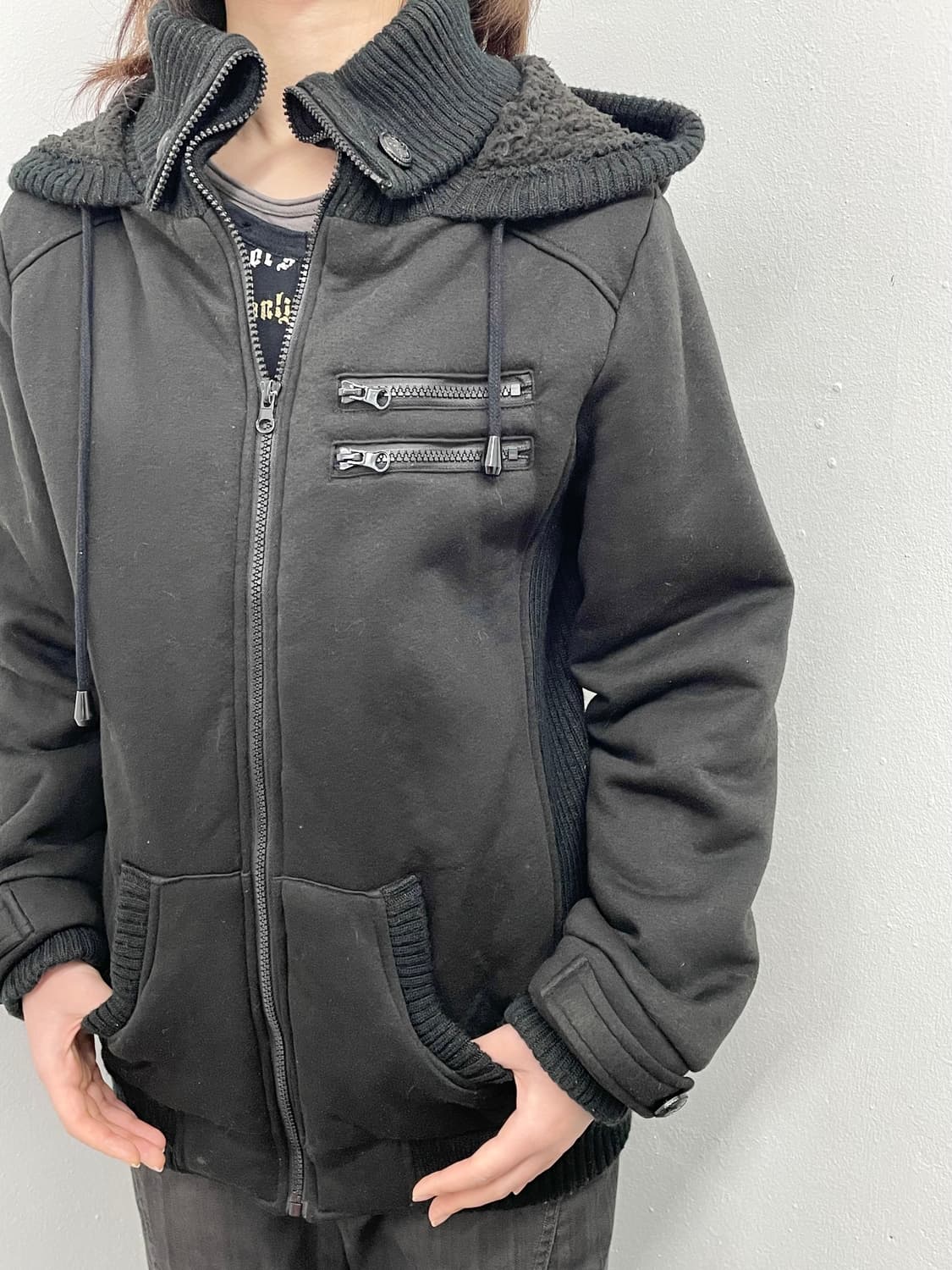 y2k 블랙 니트 펑크 집업 상품이미지3