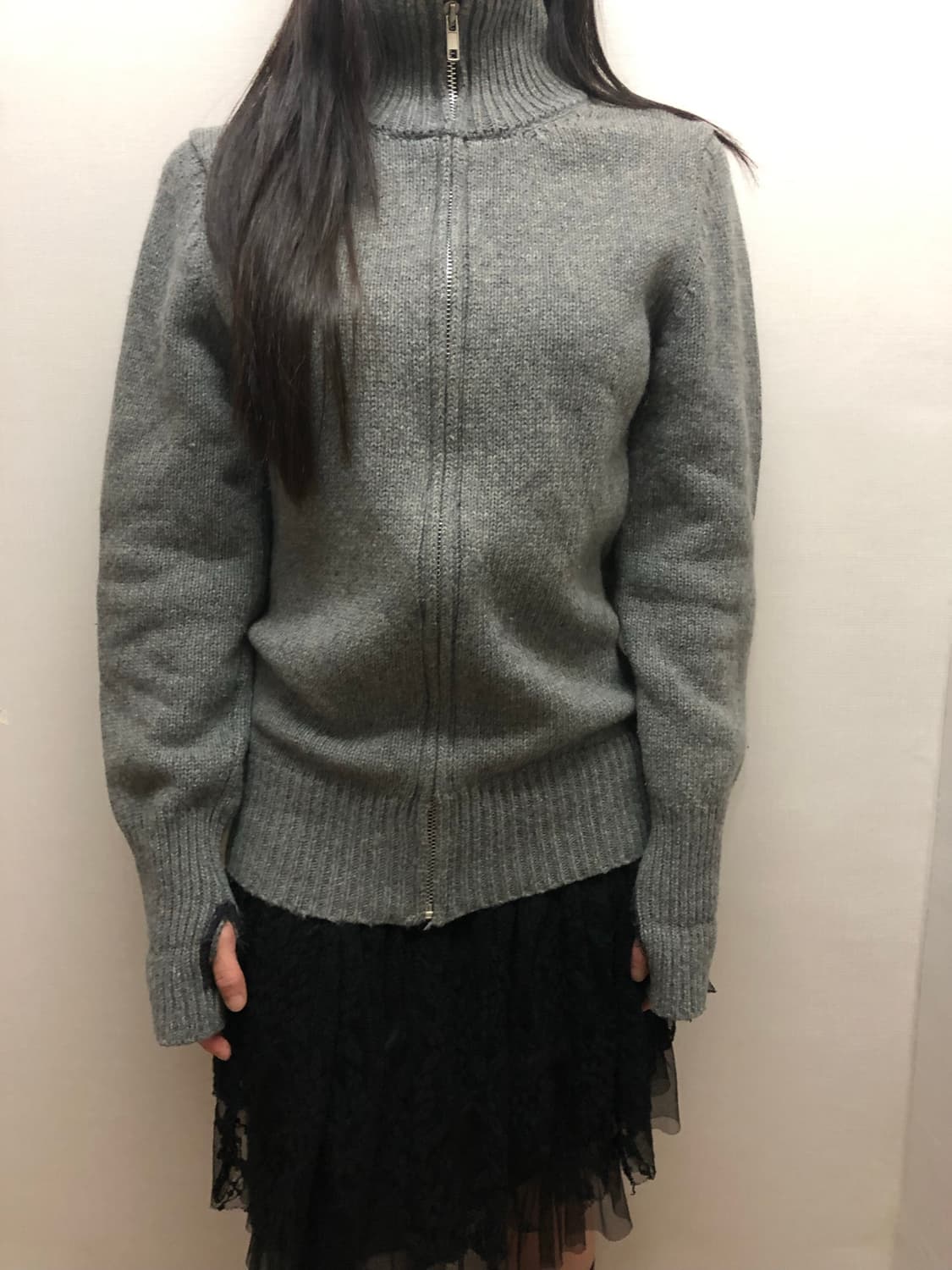 빈티지 그레이 하이넥 니트 집업 상품이미지5